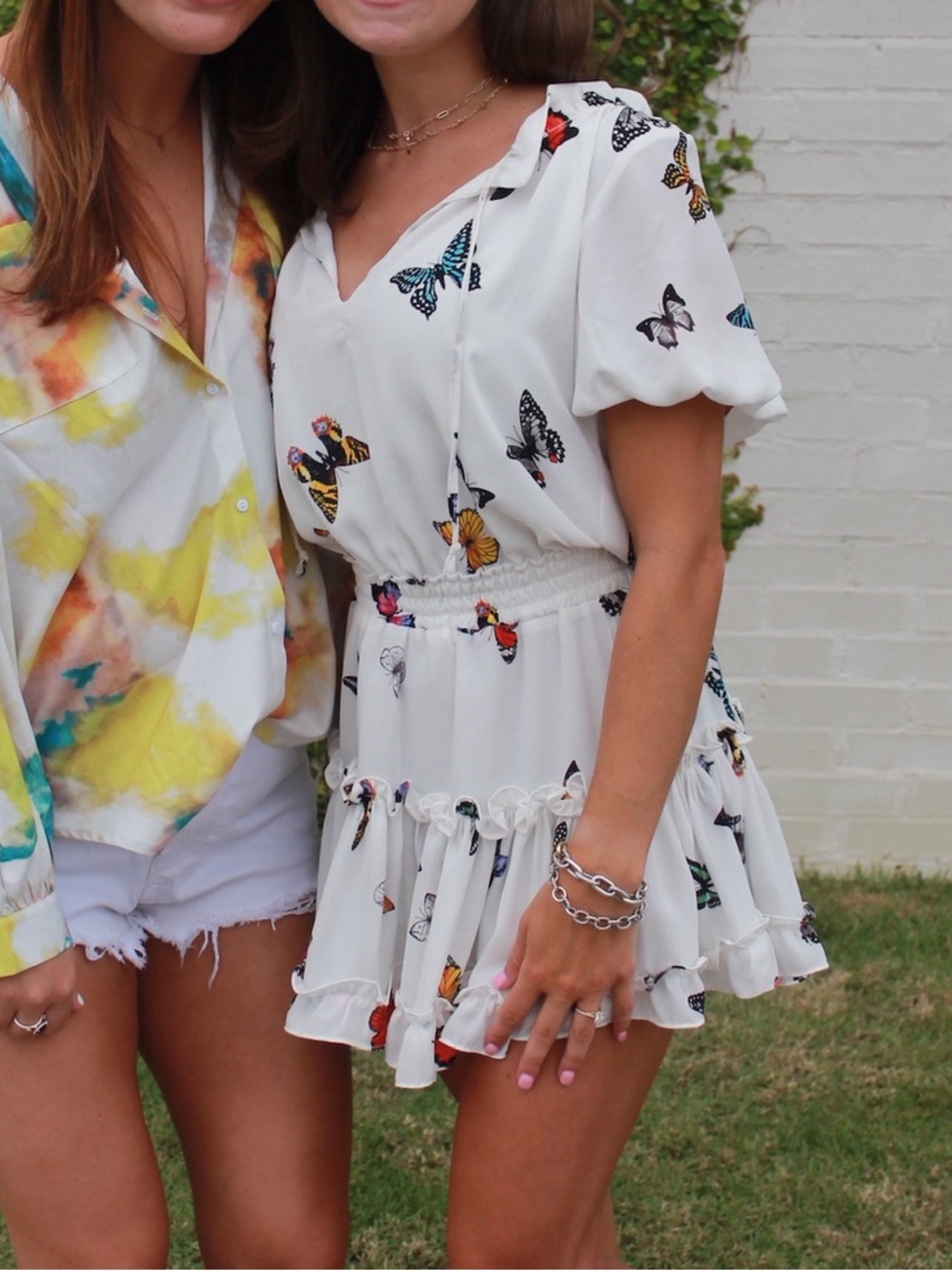 Buddy Love White Mini Dress with Multicolor Butterfly Print